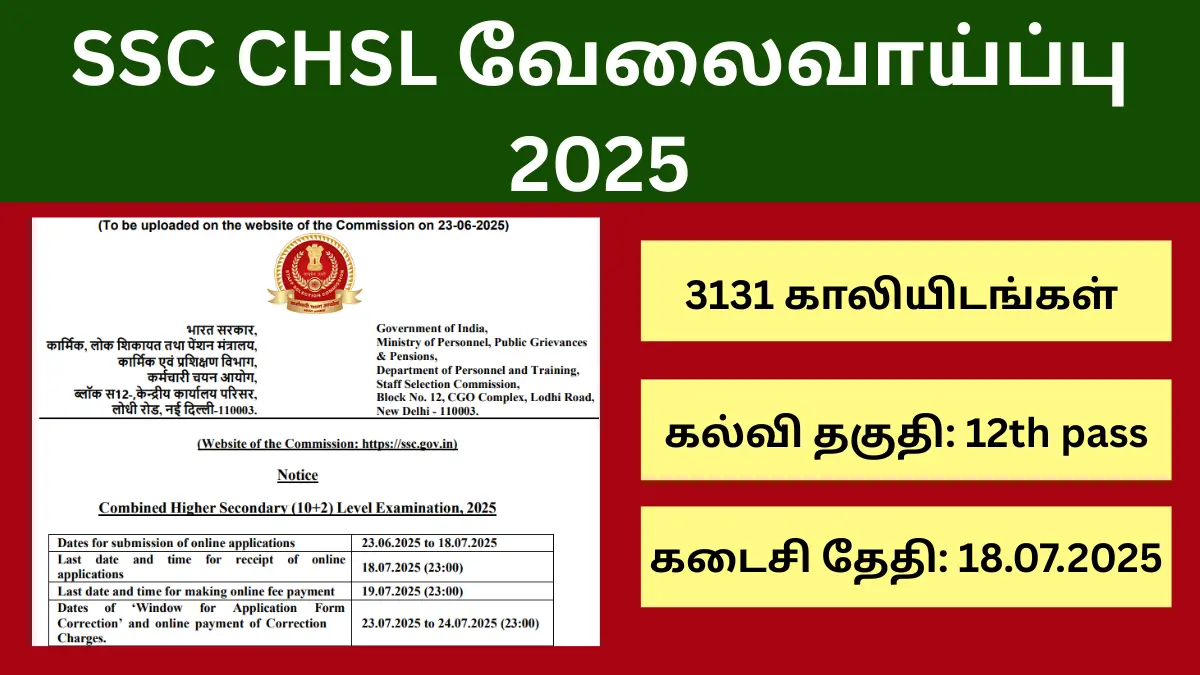 SSC CHSL வேலைவாய்ப்பு 2025